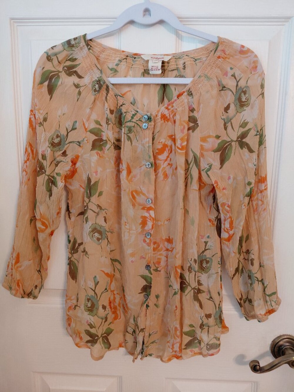 Sundance Vintage Silk Floral Blouse Boho Peasant Cottagecore Large